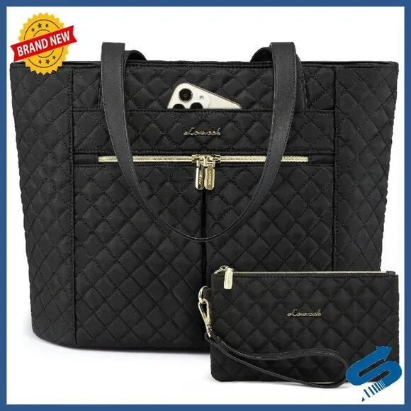 15.6 Inch Diamond Quilted Laptop Tote Bag with 13 Pockets & Clutch - Picture 1 of 7